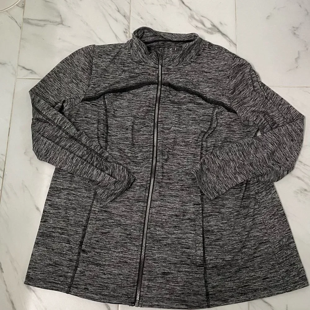 Lane Bryant Livi Athletic Jacket Zip Size 14/16 Dark Heather Gray Pockets Ruffle - Picture 8 of 8